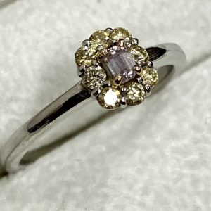 Pt900 ピンクダイヤモンド&イエローダイヤ付きリング